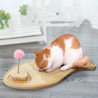 Wooden sisal scratcher board with a cat