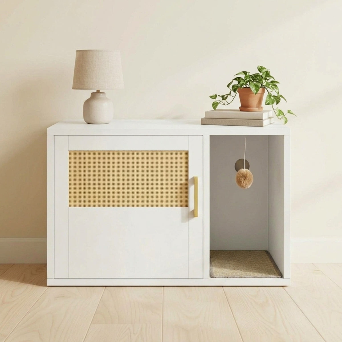 Hideaway Litter Box Furniture, styled as a side table