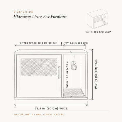 Hideaway Litter Box size guide, 31.5 x 19.7 x 19.7 in (80 x 50 x 50 cm)