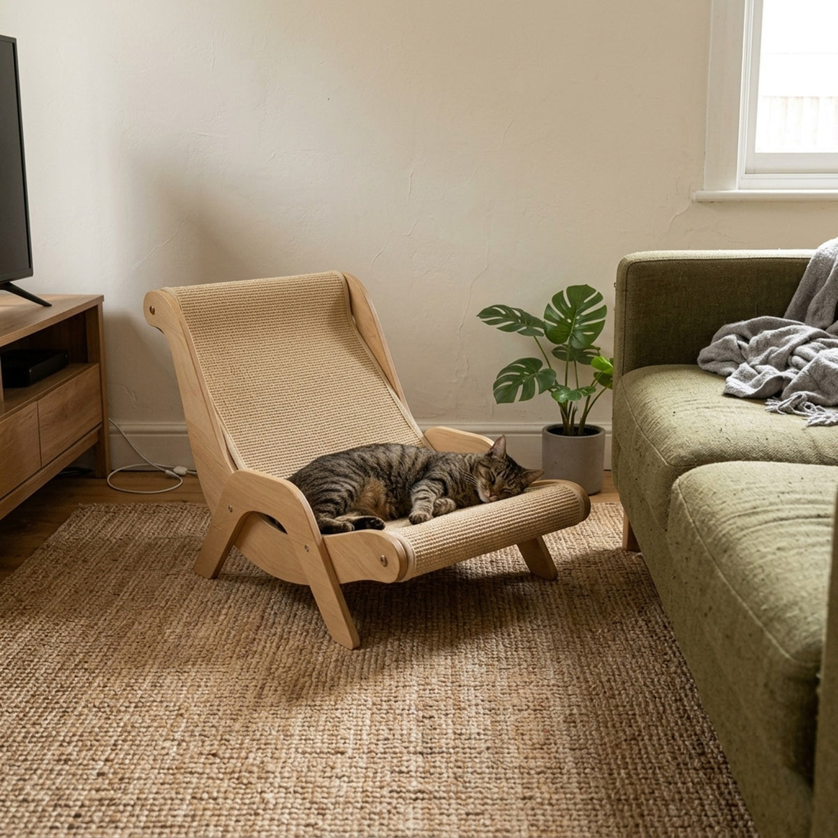 Tabby napping in the lounger in a living room