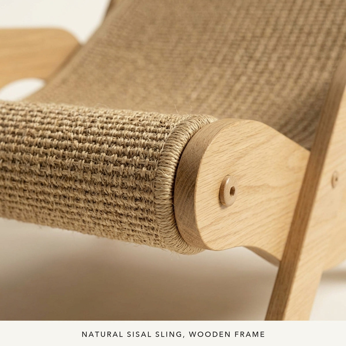 Close-up of the natural sisal sling and wooden frame