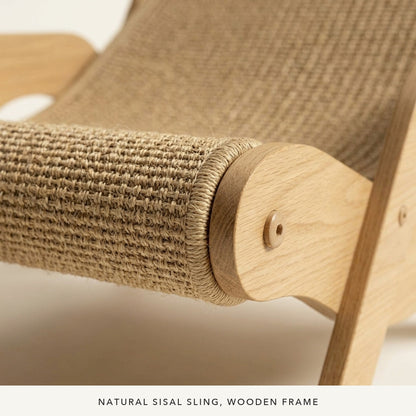 Close-up of the natural sisal sling and wooden frame