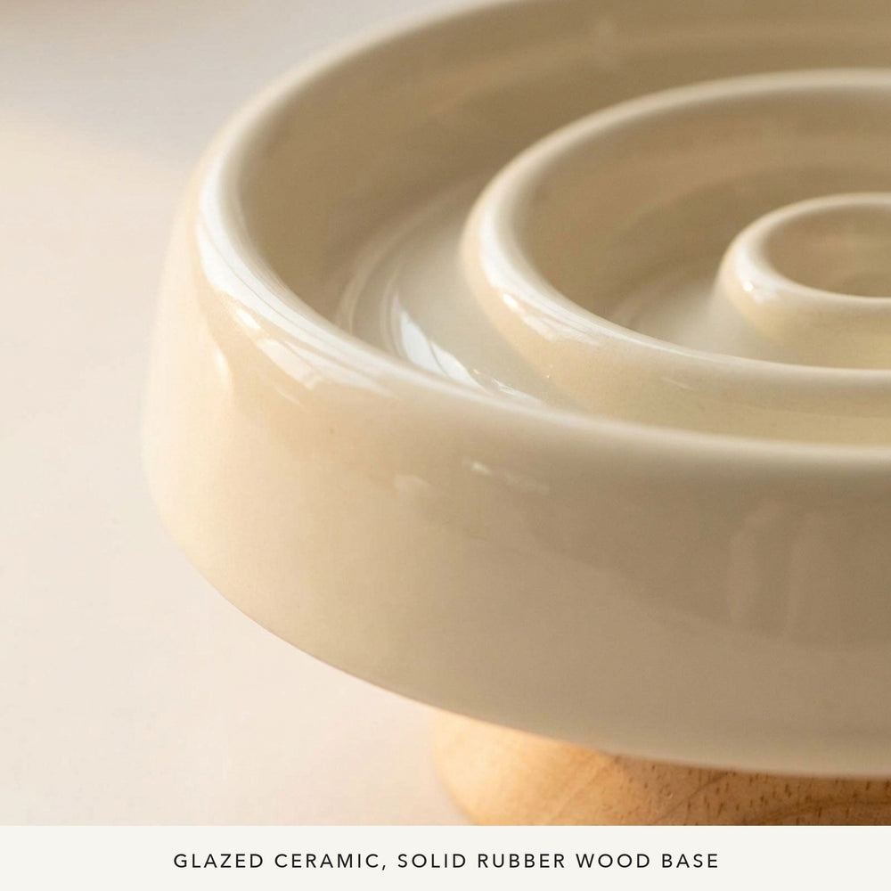 Elevated Ceramic Slow Feeder Cat Bowl, detail materials