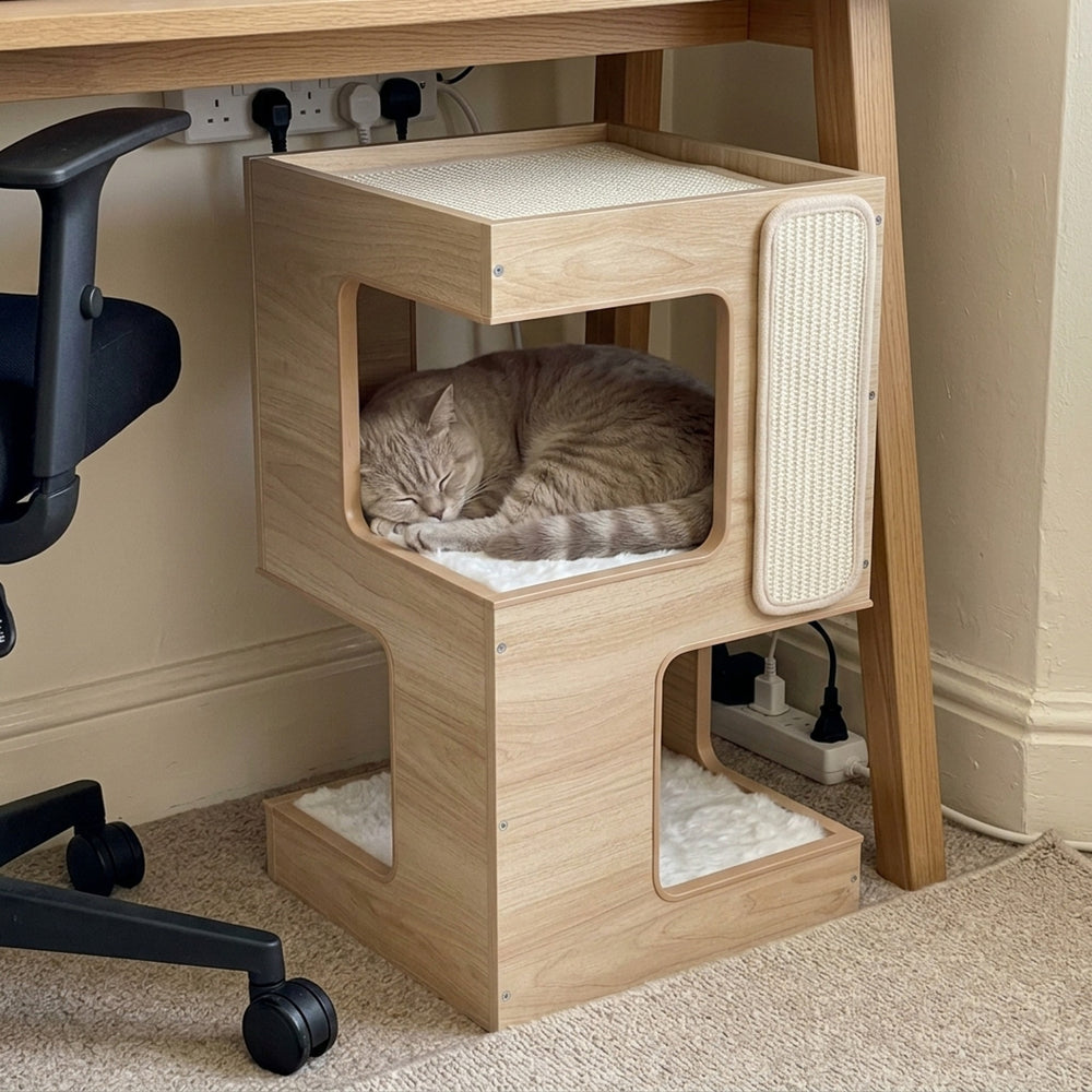 Two-Story Cat Condo, desk lilac