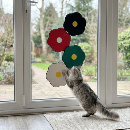 Flower & Egg Wall Scratcher with a cat at home