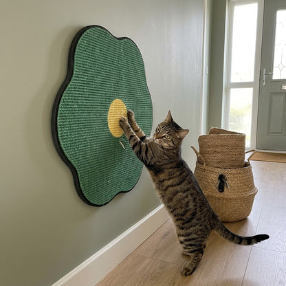 Flower & Egg Wall Scratcher with a cat at home