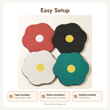 Flower and Egg scratchers set of 4, easy setup with tape included