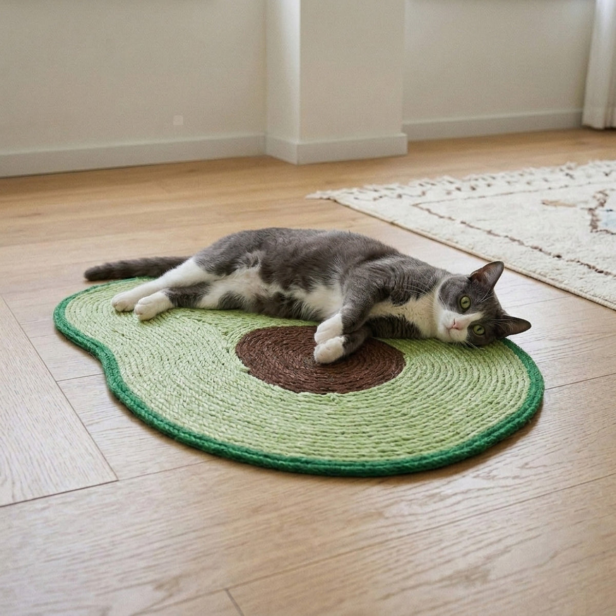 Sisal Scratcher Mat [Food Edition] with a cat at home