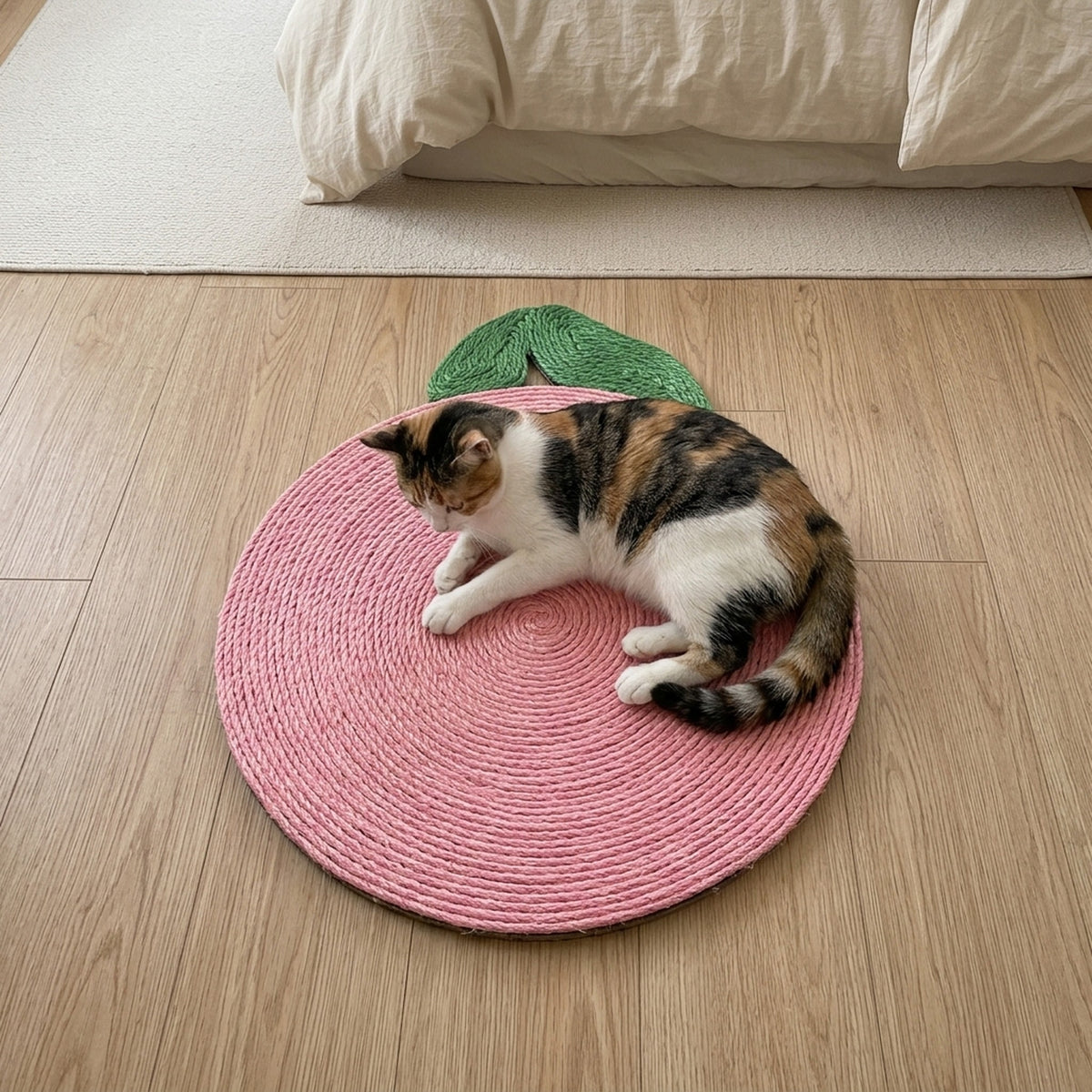 Sisal Scratcher Mat [Food Edition] with a cat at home