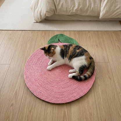 Sisal Scratcher Mat [Food Edition] with a cat at home