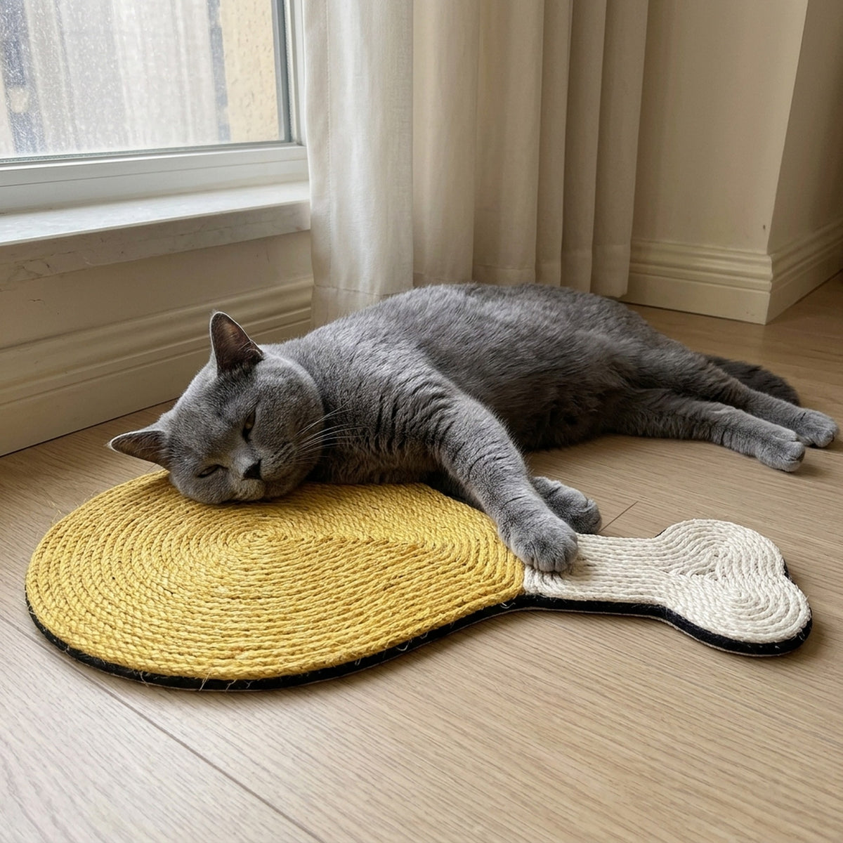 Sisal Scratcher Mat [Food Edition] with a cat at home