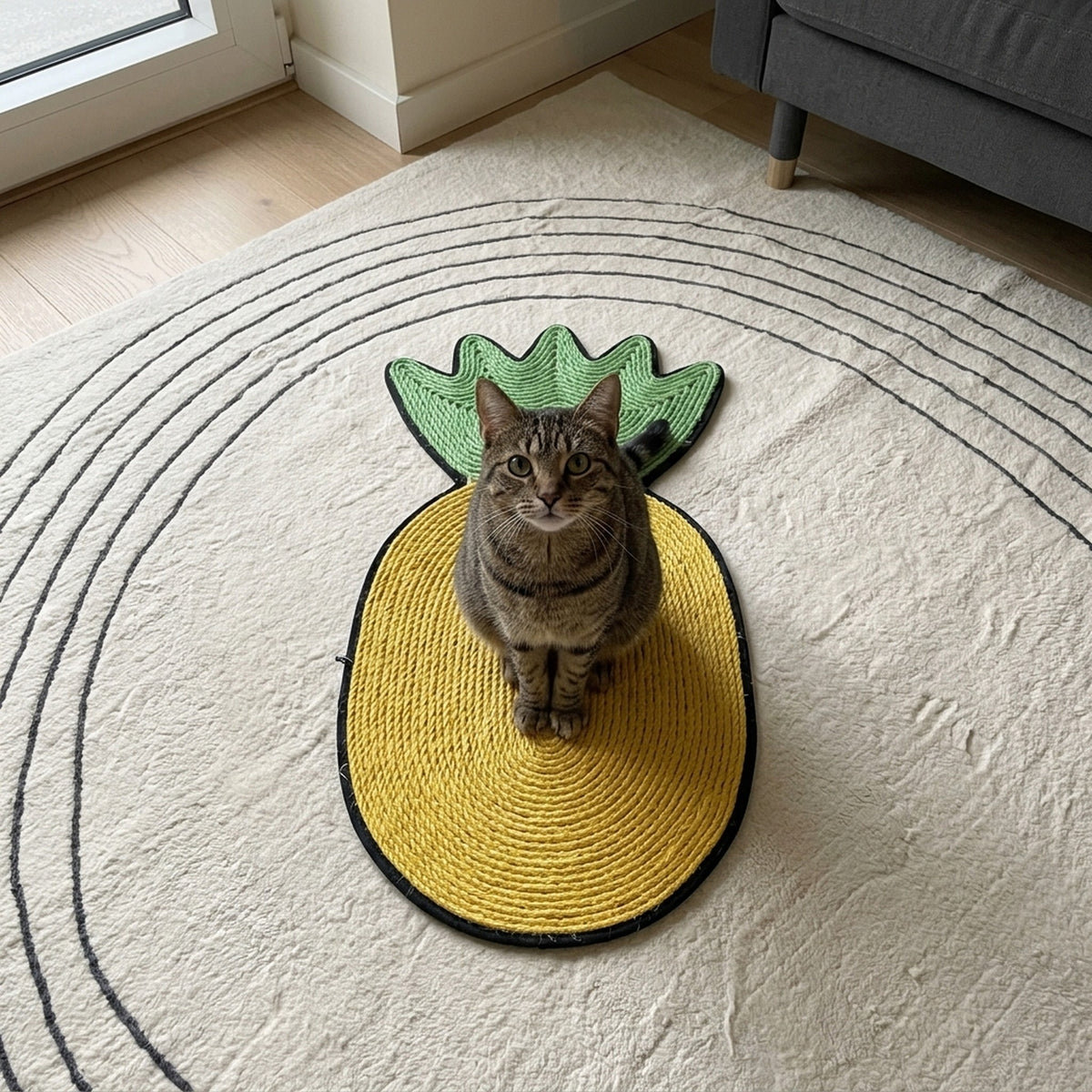 Sisal Scratcher Mat [Food Edition] with a cat at home