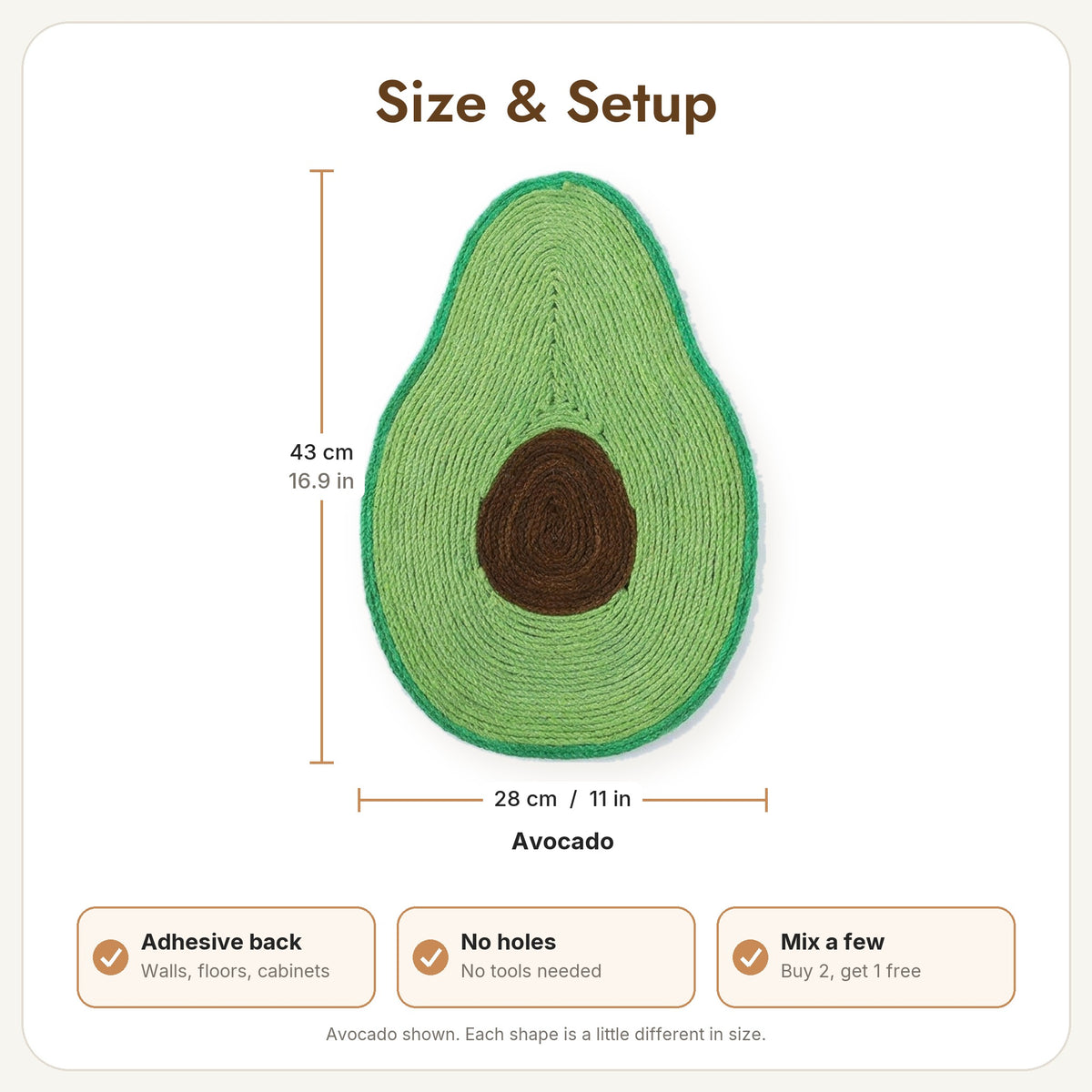 Noms Avocado scratcher size 43 x 28 cm, 16.9 x 11 in, adhesive back