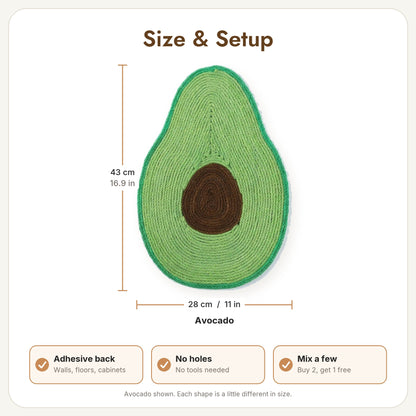 Noms Avocado scratcher size 43 x 28 cm, 16.9 x 11 in, adhesive back
