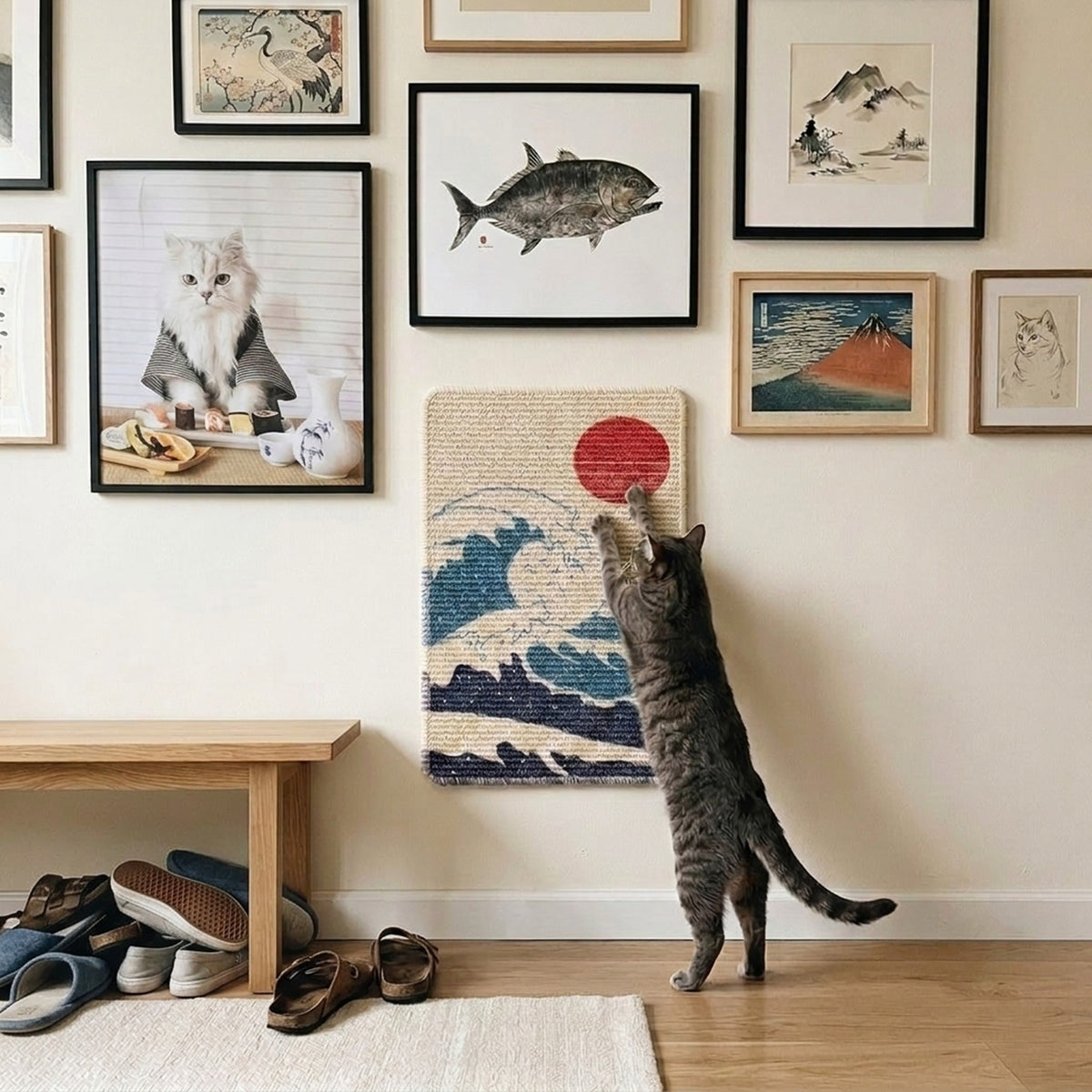Cat Scratcher Art [Kanagawa Edition] with a cat at home