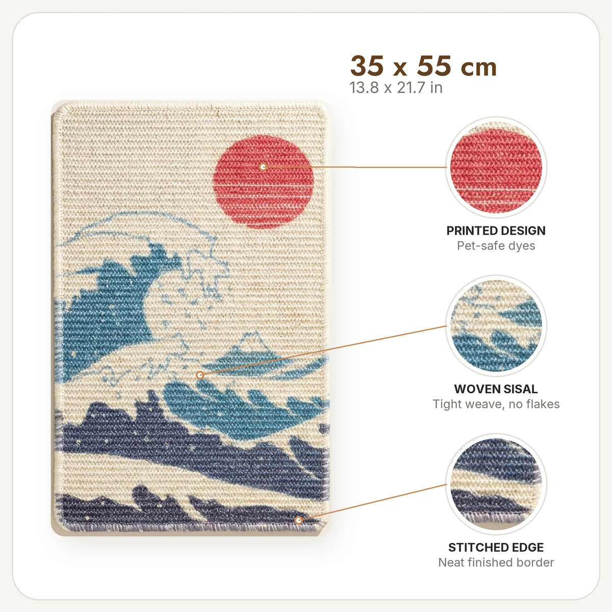 Cat Scratcher Art [Kanagawa Edition], 35 x 55 cm, woven sisal, printed design, stitched edge