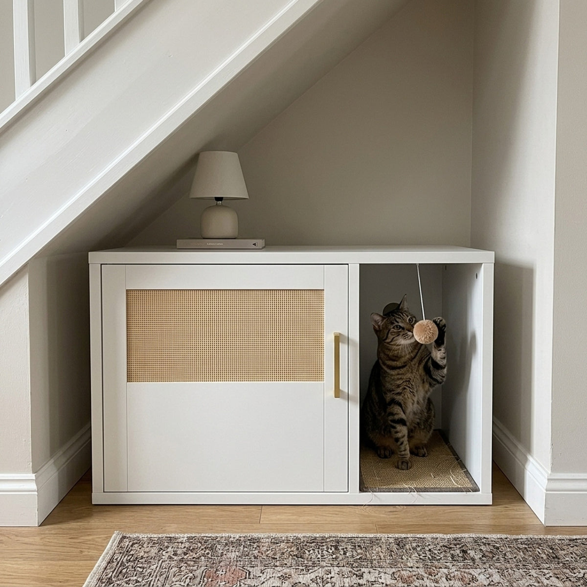 Hideaway Litter Box Furniture, under stairs