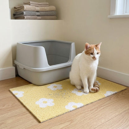Daisy Cat Litter Mat, linen corner