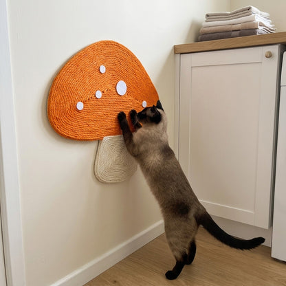 Mushroom Wall Scratcher with a cat at home
