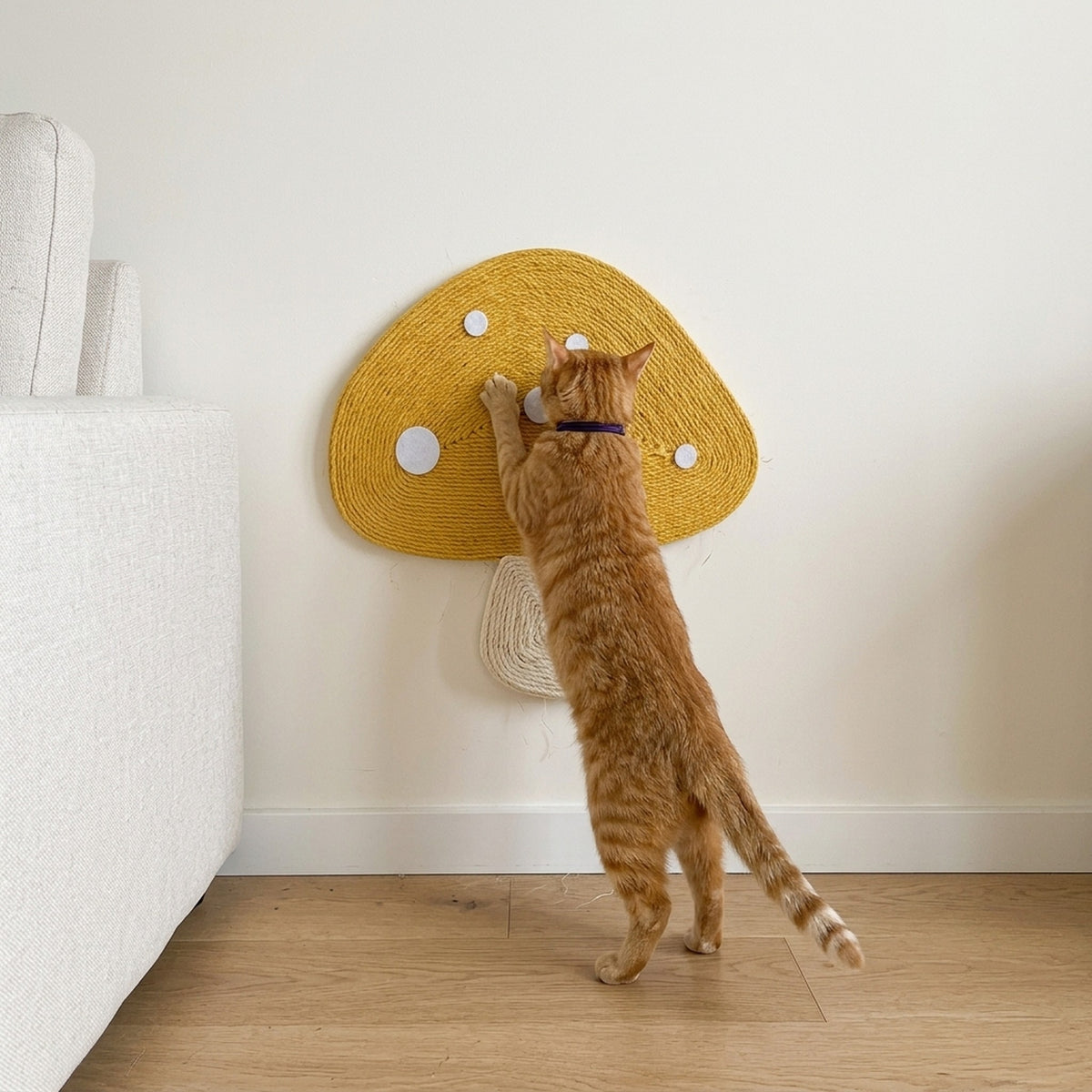 Mushroom Wall Scratcher with a cat at home