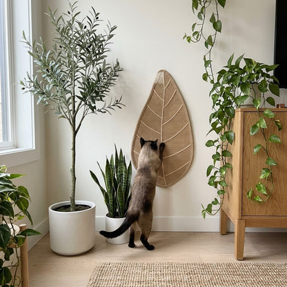 Leaf Sisal Scratcher [Nordic Edition] with a cat at home