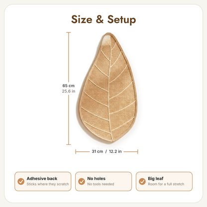 Nordic Leaf scratcher size 65 x 31 cm, 25.6 x 12.2 in, adhesive back