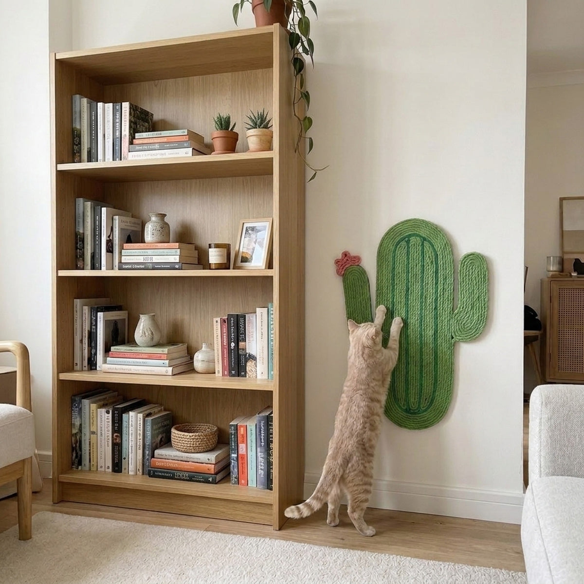Cactus Sisal Scratcher [Saguaro Edition] with a cat at home