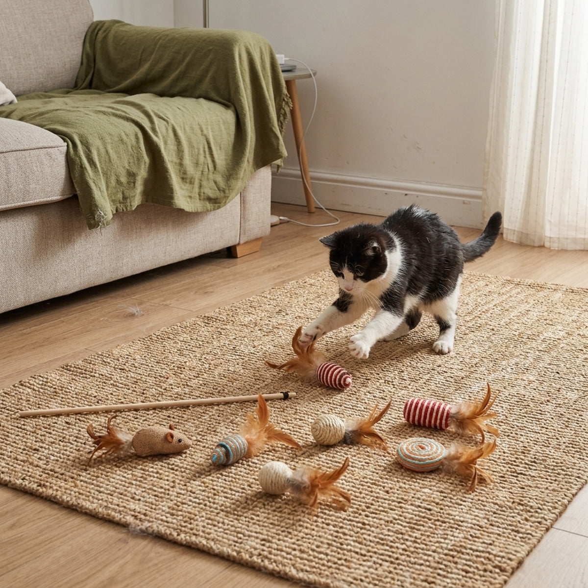 7-Piece Cat Toy Set, tuxedo pounce