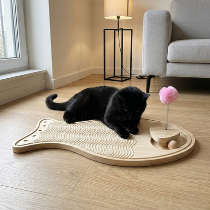 Wooden Sisal Scratcher Board with a cat at home