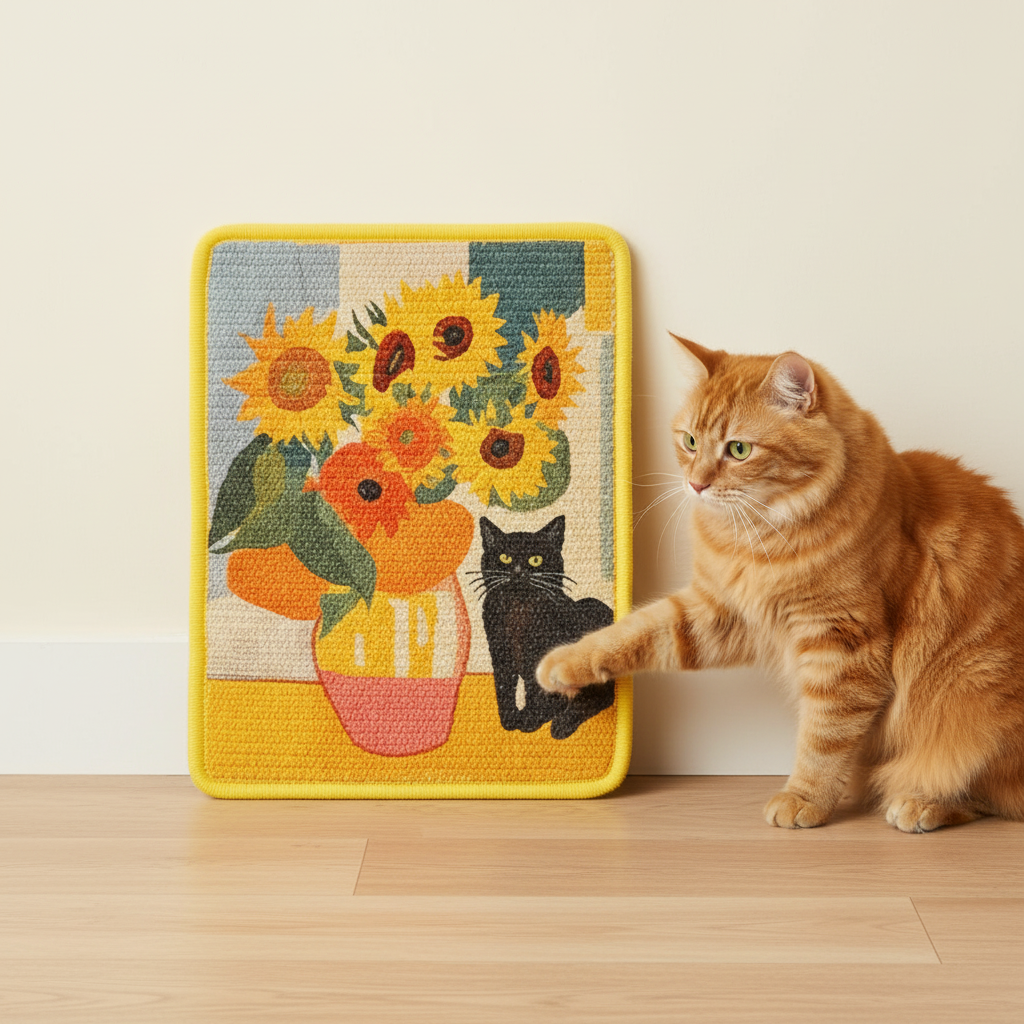 Flower cat scratcher with cat - Sunflowers inspired