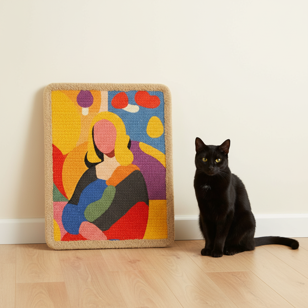 Mona cat scratcher with cat - Mona Lisa inspired
