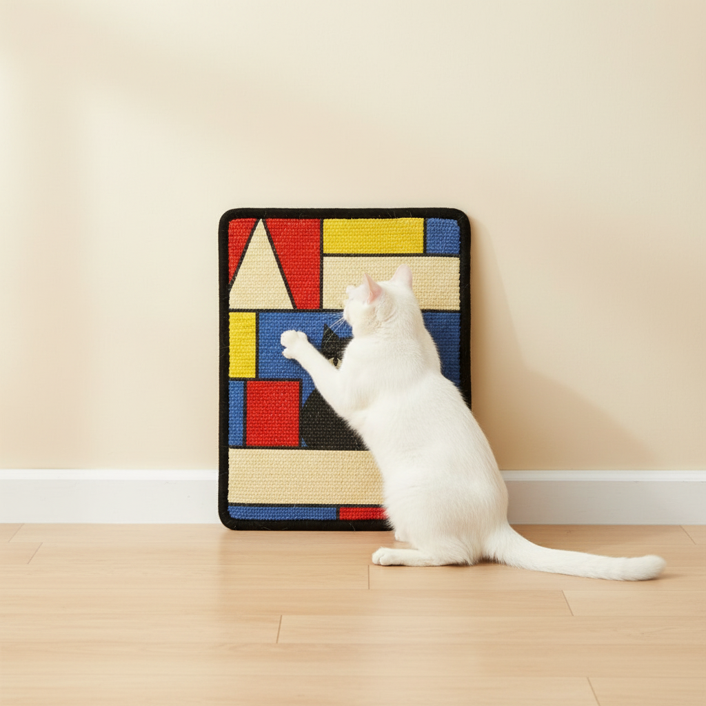 Piet cat scratcher with cat - Mondrian inspired