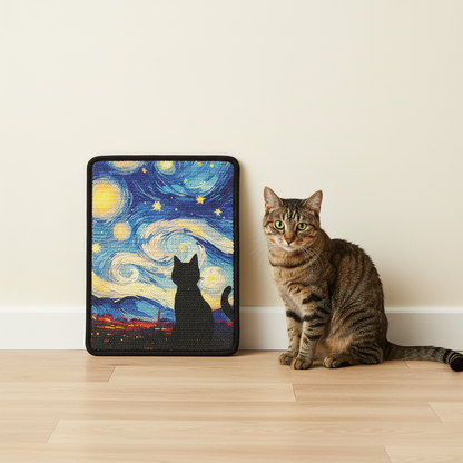 Stary cat scratcher with cat - Starry Night inspired